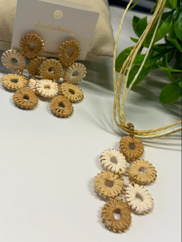 Boho chic rattan set are y collar  Crema 3 tonos