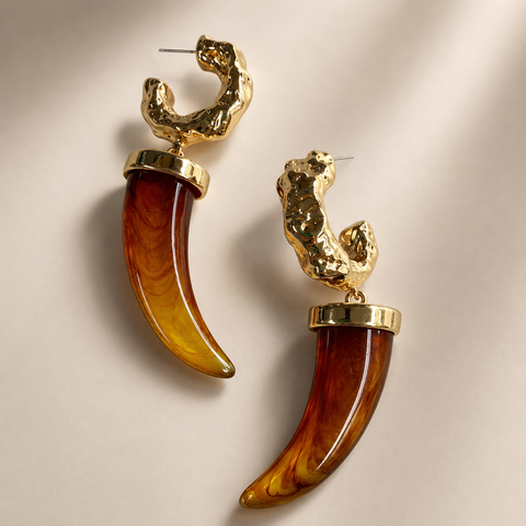 Brown Horn Tusk Earrings