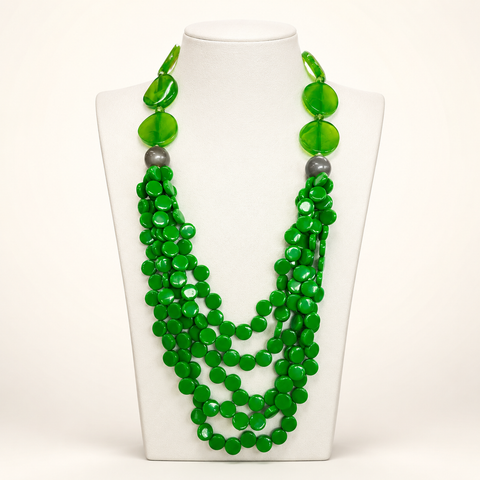 Acrylic Layered Green Bead Necklace