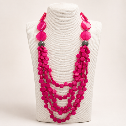 Acrylic Layered Pink Bead Necklace