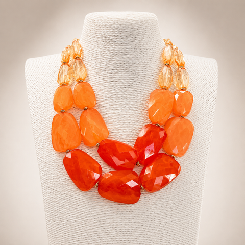 Orange Acrylic Double Strand Short Necklace