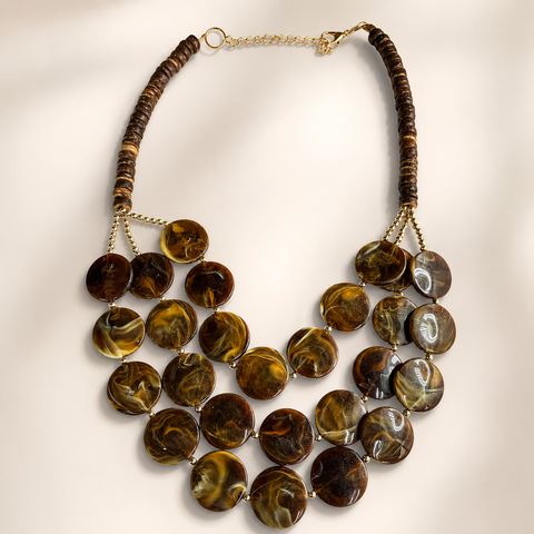 Brown  Layered Acrylic Short Necklace