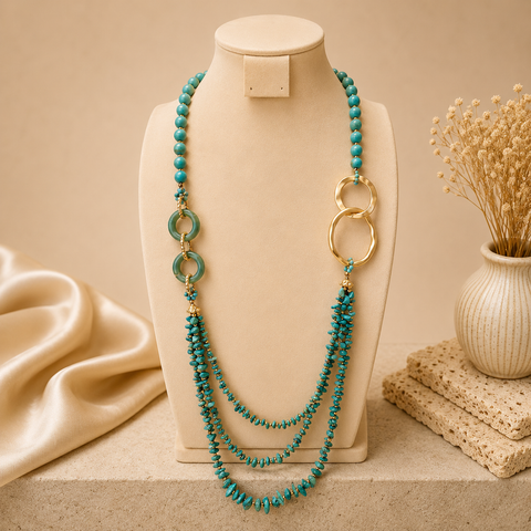Collar enlazado con piedras  Azul Turquesa