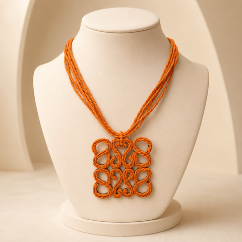 Collar Bohemio Rattan Color Naranja