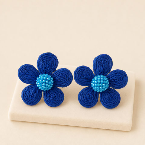 Aretes Flor azul Rattan