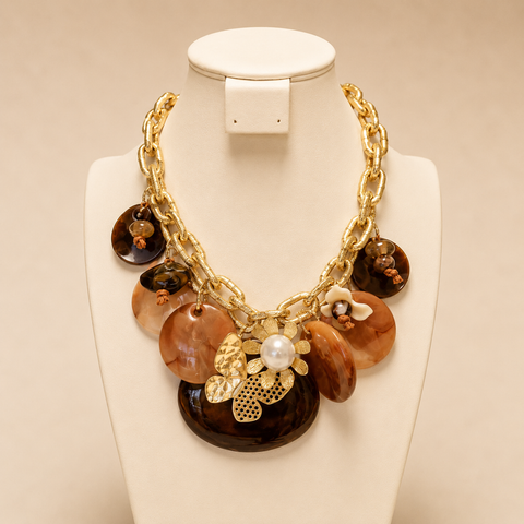 Collar piedra Tornasol Flor y Mariposa