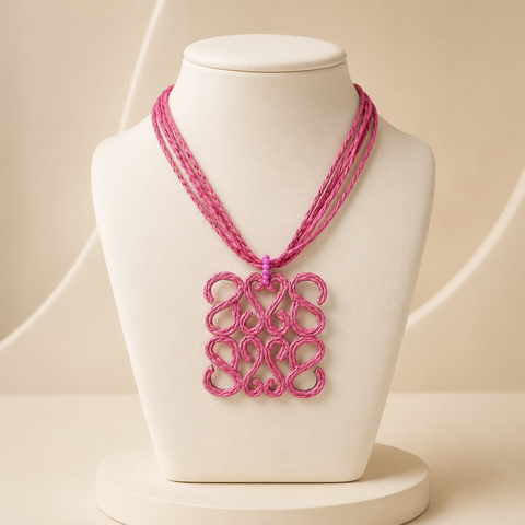 Collar Bohemio Rattan Color Fucsia
